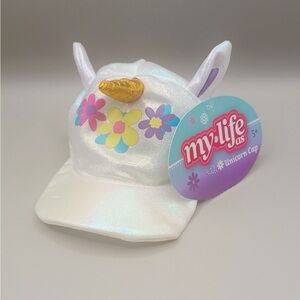 My Life As Unicorn Cap - White with Colorful Flowers